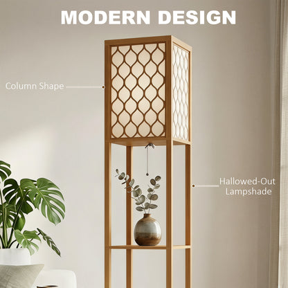 HOMCOM Duo Light Floor Shelves - Natural Wood Finish