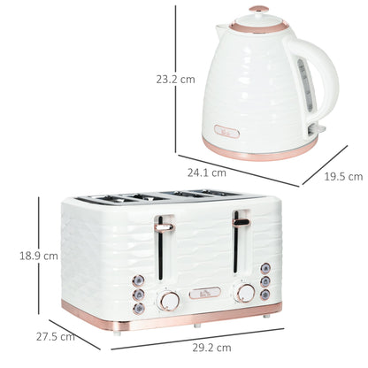HOMCOM Kettle and Toaster Sets, 3000W 1.7L Rapid Boil Kettle & 4 Slice Toaster with 7 Browning Controls, Defrost, Reheat and Crumb Tray, UK Otter thermostat, Cream White