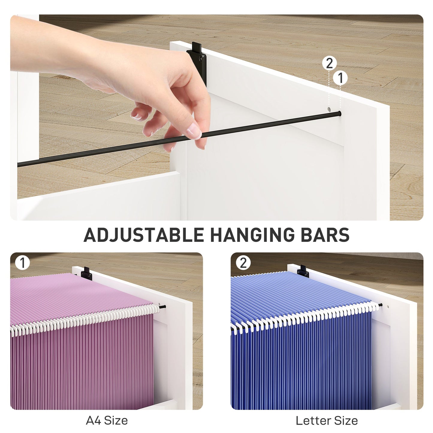 HOMCOM 2 Drawer Filing Cabinet with Lock, Office Storage Cabinet with Adjustable Hanging Bars for A4 Letter Size Files, White