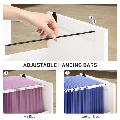 HOMCOM 2 Drawer Filing Cabinet with Lock, Office Storage Cabinet with Adjustable Hanging Bars for A4 Letter Size Files, White