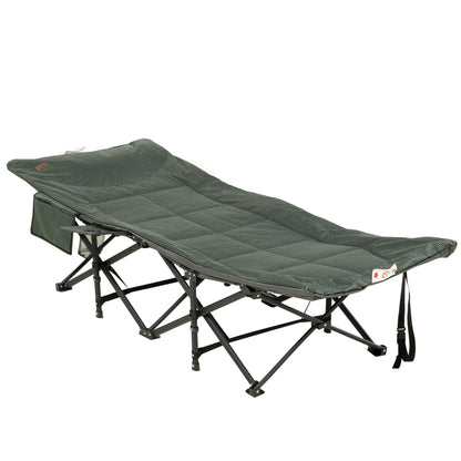 Outsunny Foldable Camp Bed, Padded Patio Camping Bed with Carry Bag, Magazine Bag and Cup Holder for Outdoor, Garden, Grey