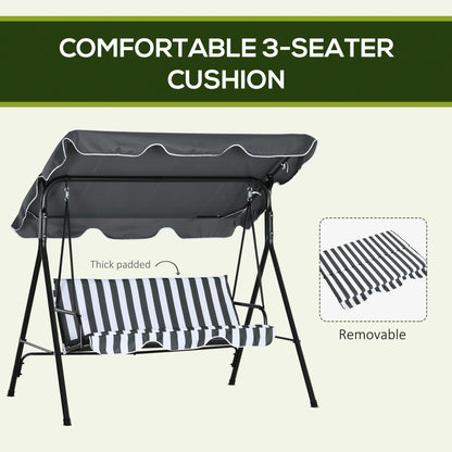 Outsunny 3-Seat Swing Chair Garden Swing Seat with Adjustable Canopy for Patio, Grey and White