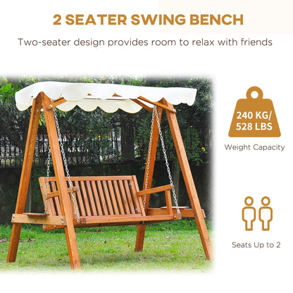 Outsunny 2 Seater Garden Swing Seat Wooden Swing Chair Outdoor Hammock Bench Furniture, Cream White