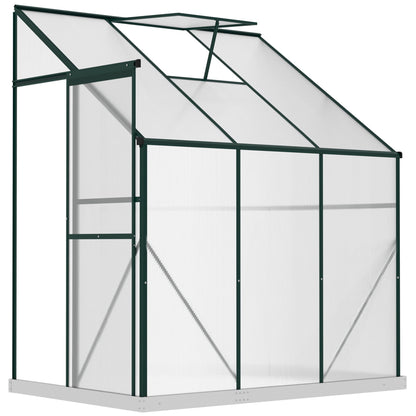 Outsunny 6 X 4ft Walk-In Lean to Greenhouse Garden Heavy Duty Aluminium Polycarbonate with Roof Vent for Plants Herbs Vegetables, Green