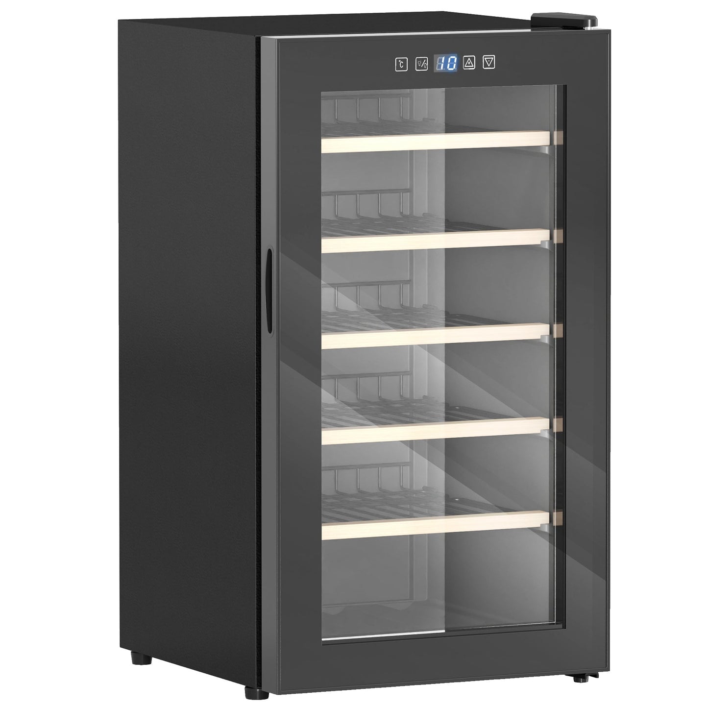 HOMCOM 41 Bottle Wine Fridge, 91 Litre Capacity, 45cm Freestanding Wine Cooler Fridge with Glass Door, LED Light, Digital Touch Screen, Temperature Control, Black