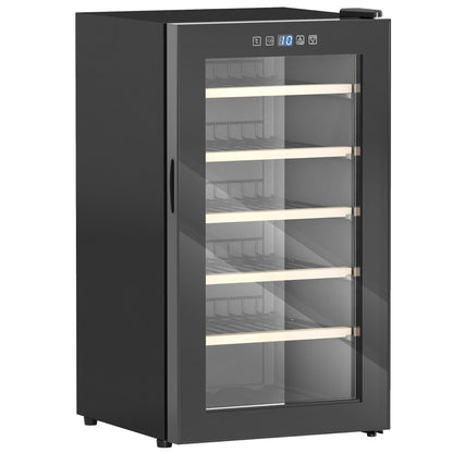 HOMCOM 41 Bottle Wine Fridge, 91 Litre Capacity, 45cm Freestanding Wine Cooler Fridge with Glass Door, LED Light, Digital Touch Screen, Temperature Control, Black