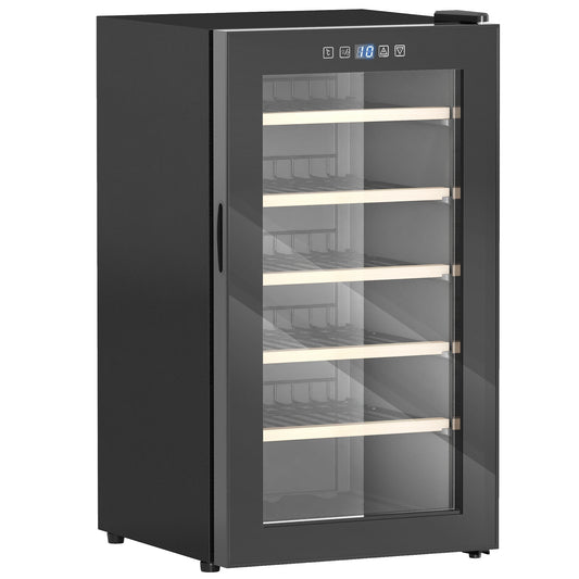 HOMCOM 41 Bottle Wine Fridge, 91 Litre Capacity, 45cm Freestanding Wine Cooler Fridge with Glass Door, LED Light, Digital Touch Screen, Temperature Control, Black