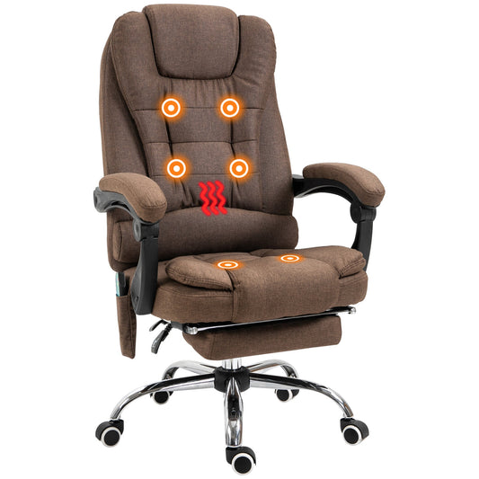 Vinsetto Heated 6 Points Vibration Massage Executive Office Chair Adjustable Swivel Ergonomic High Back Desk Recliner & Footrest - Brown