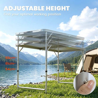 Outsunny 4ft Folding Camping Cupboard Kitchen, Height Adjustable Aluminium Camping Table with Storage, Lightweight Picnic Table for Outdoor Garden BBQ Party