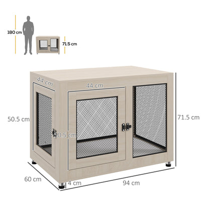 PawHut 2-in-1 Dog Cage & Side Table, with Two Doors, Cushion, for Large Dogs