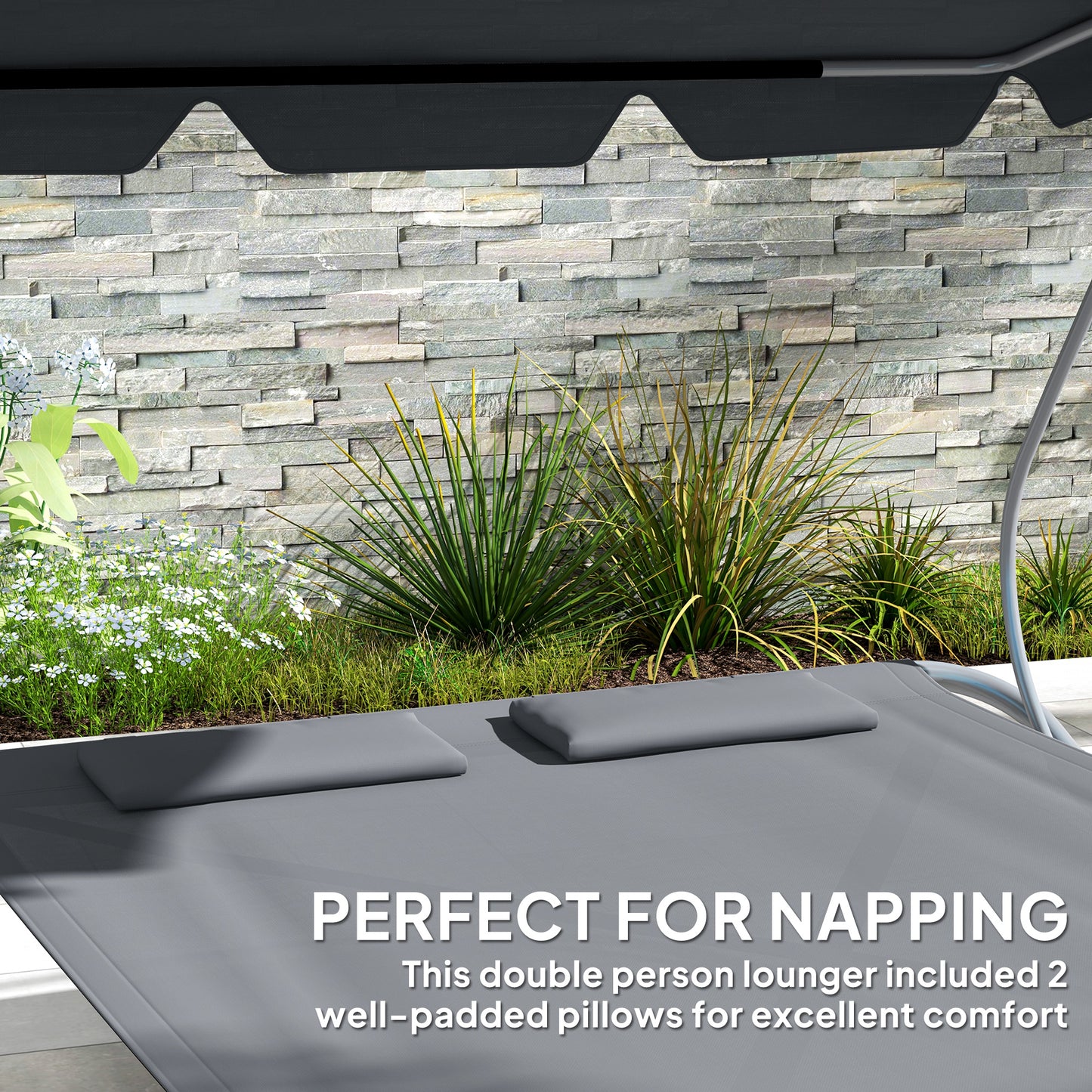 Łóżko zewnętrzne Outsunny Double Outdoor Bed z baldachimem - jasnoszary