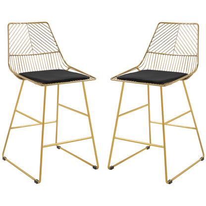 HOMCOM Set of 2 Bar stools Modern Counter Height Wire Metal Bar chairs for Kitchen, Bar Counter, Gold