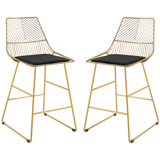 HOMCOM Set of 2 Bar stools Modern Counter Height Wire Metal Bar chairs for Kitchen, Bar Counter, Gold