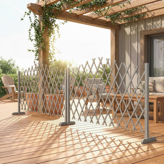 Outsunny 2 Pack Expanding Fence Panels, Wooden Freestanding Garden Fence with Stable Feet, 180 x 30 x 103cm, Dark Grey