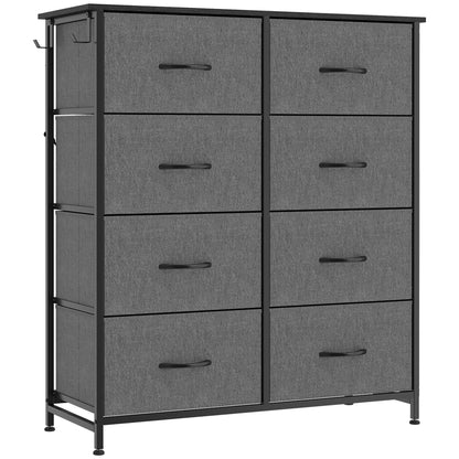 HOMCOM Chest of Drawers, Dresser for Bedroom with 8 Fabric Drawers, Tall Storage Unit w/ Side Storage Bag, Grey