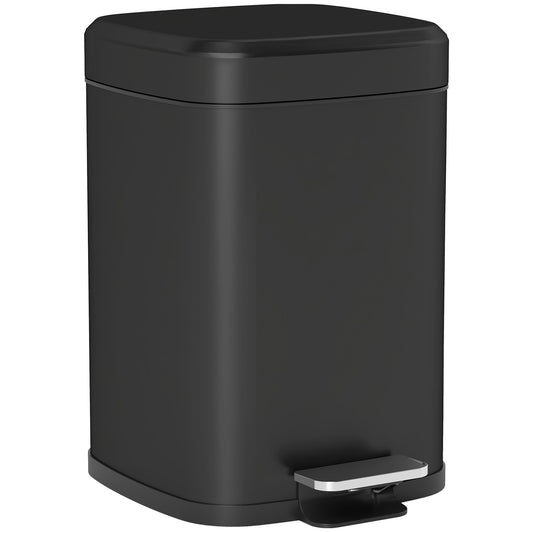 HOMCOM 12L Modern Boxy Metal Home Kitchen Bin - Black