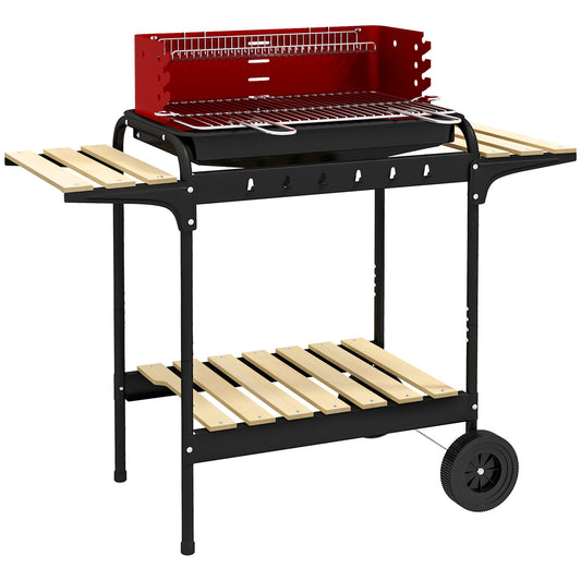 Grill węglowy Outsunny z rusztem grillowym na pięć pozycji - czerwony
