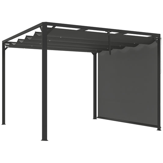 Outsunny 3 x 3m aluminiowa pergola z rozsuwanym dachem i ścianą - ciemnoszara