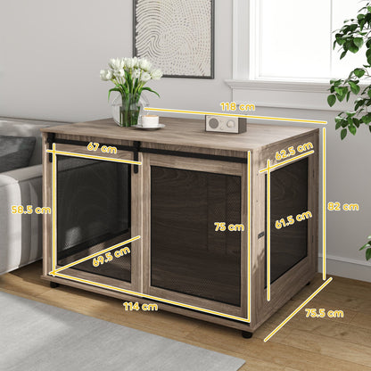 PawHut Dog Crate Furniture with Sliding Door for XL Dogs, Brown