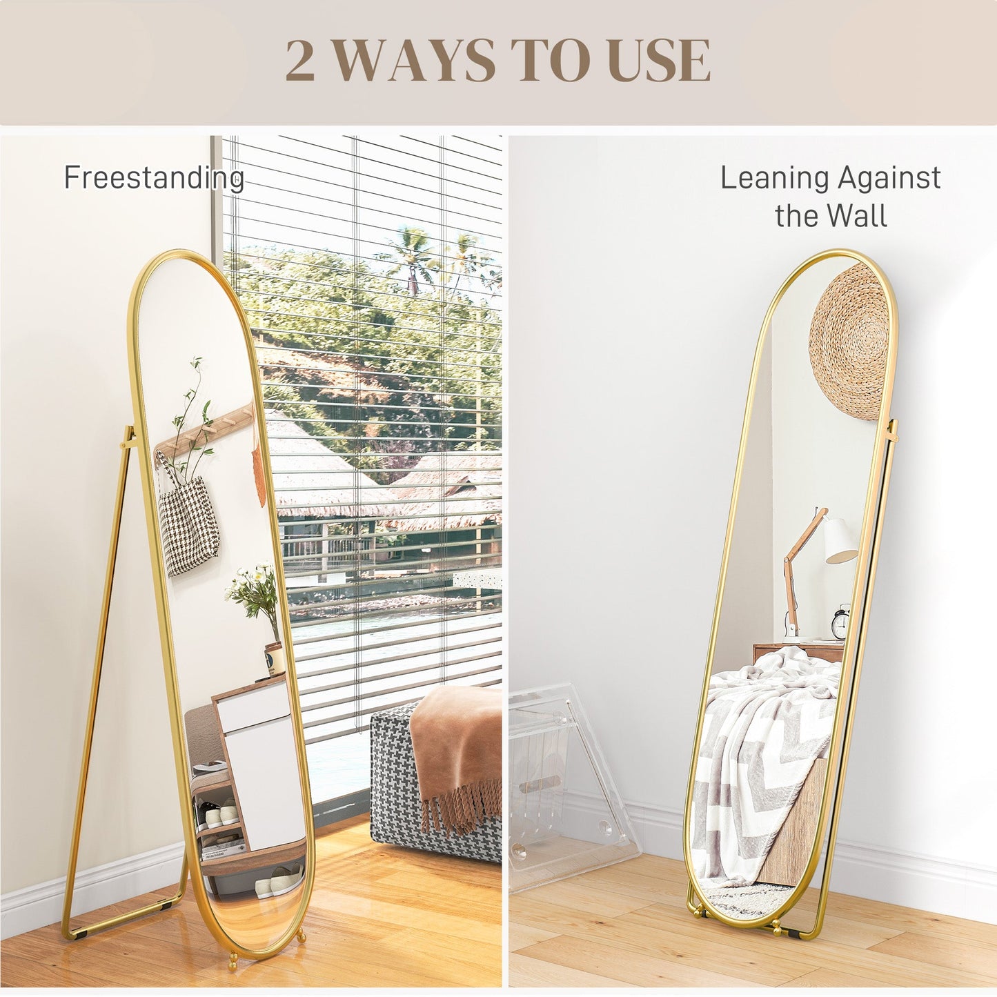 HOMCOM Three-Way Curved Full Length Mirror - Gold Tone