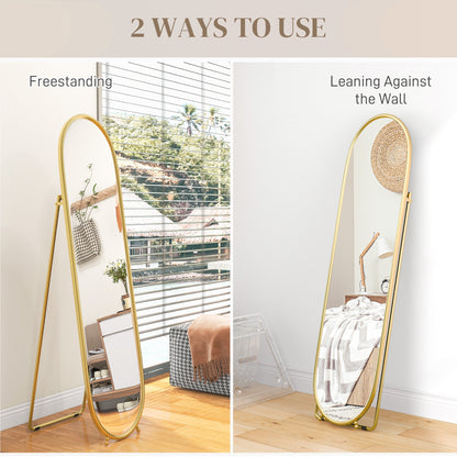 HOMCOM Three-Way Curved Full Length Mirror - Gold Tone