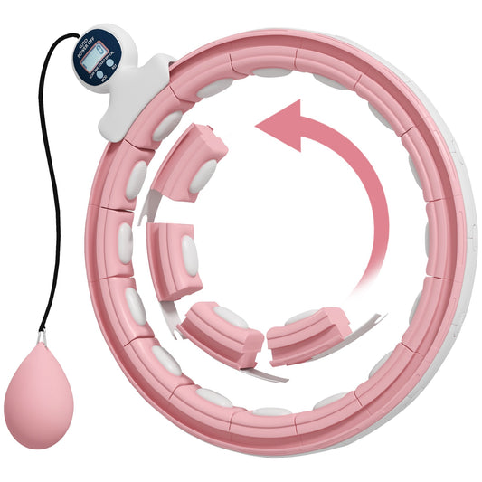 SPORTNOW Smart Weighted Hula Hoop, Massage Hula Ring w/ 16 Detachable Knots, 360√Ç¬∞ Auto-Rotating Ball, Digital Counter, Pink