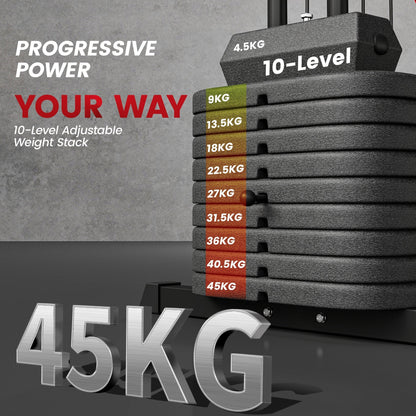 SPORTNOW Weights Machine, Multi Gym with 45kg Weight Stack, Compact Home Gym Leg Press Machine for Full Body Training