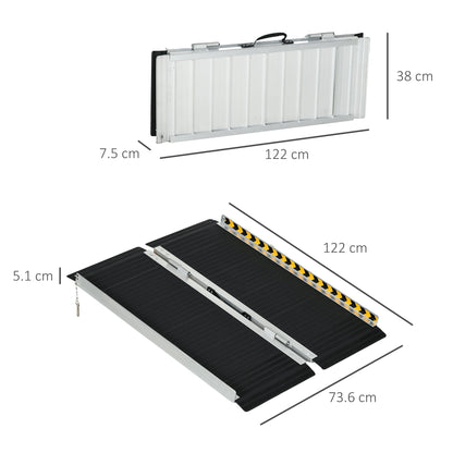 Wheelchair Ramp, 122L x 73Wcm, 272KG Capacity, Folding Aluminium Threshold Ramp w/ Non-Skid Surface, Transition Plates Above & Below