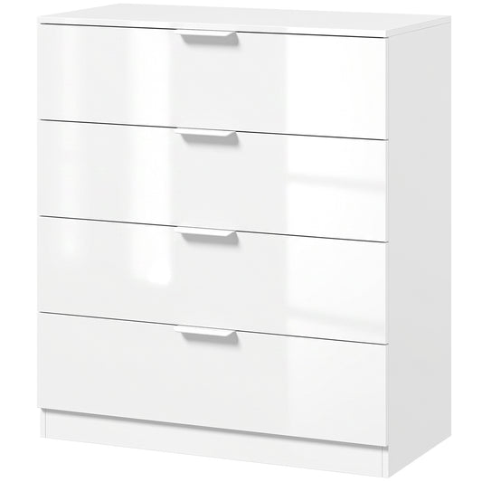 HOMCOM High Gloss 4-Drawer Chest of Drawers, Space-Saving Bedroom Storage Unit with Smooth Runners, White