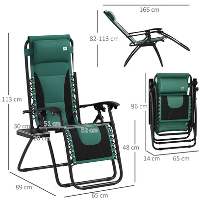 Outsunny Zero Gravity Lounger Chair Set of 2, składany rozkładany fotel ogrodowy z wyściełanym siedziskiem, uchwytem na kubek, miękką poduszką i zagłówkiem do użytku przy basenie, kempingowy, zielony