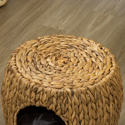 PawHut Wicker Cat Cave/House Stool with Soft Washable Cushion,Rattan Kitten Bed for Outdoor & Indoor Use， 44 x 43 x 41cm