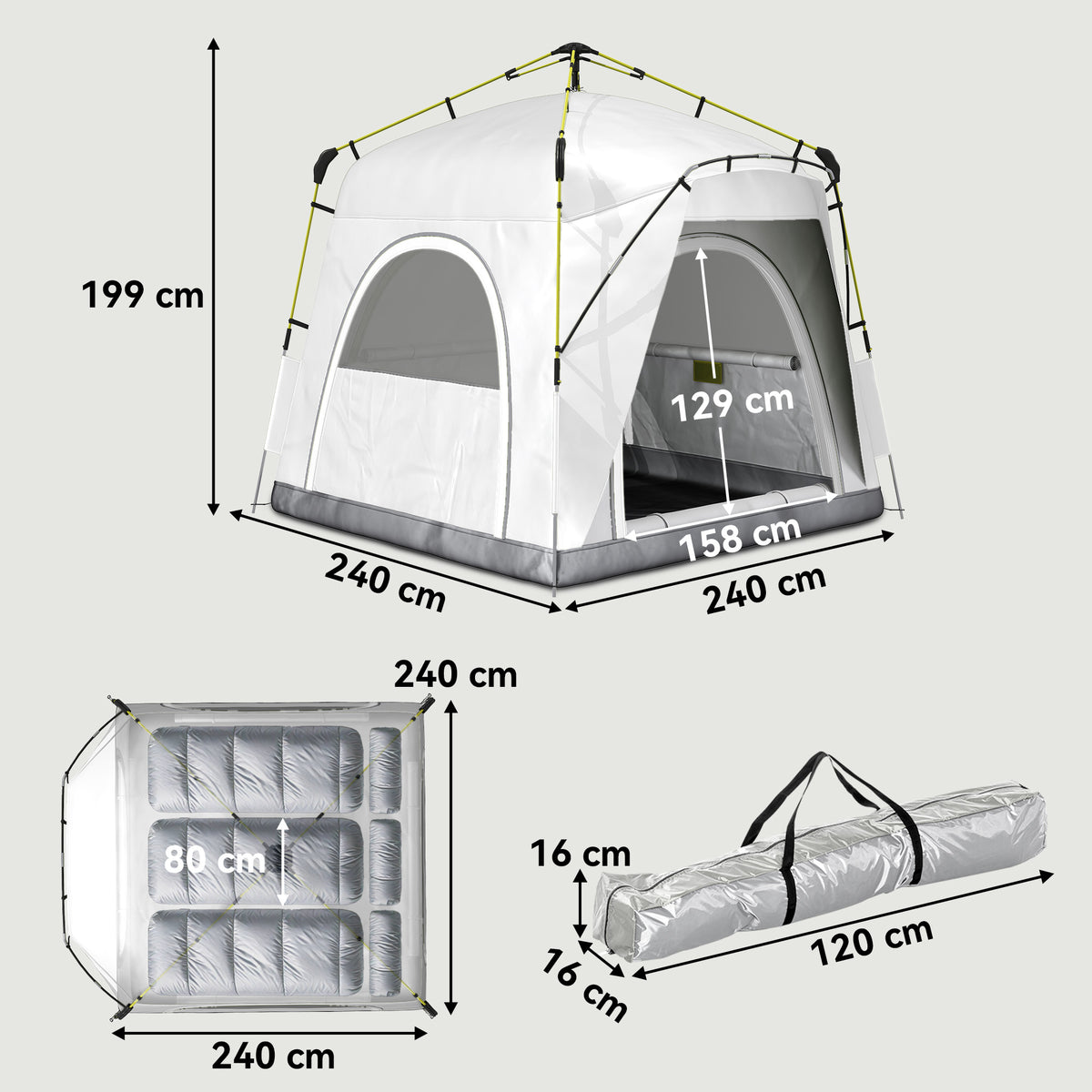 Outsunny 3 Person Automatic Camping Tent, Outdoor Pop Up Tent, Portable Backpacking Dome Shelter, Light Grey
