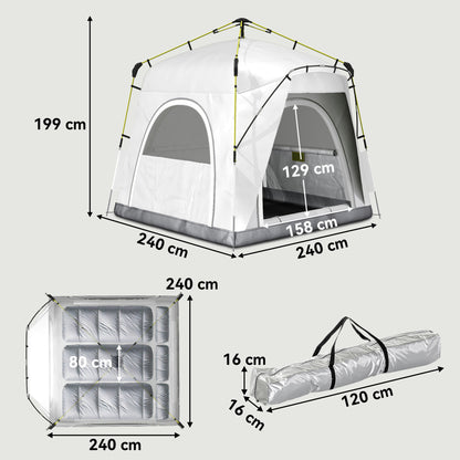 Outsunny 3 Person Automatic Camping Tent, Outdoor Pop Up Tent, Portable Backpacking Dome Shelter, Light Grey