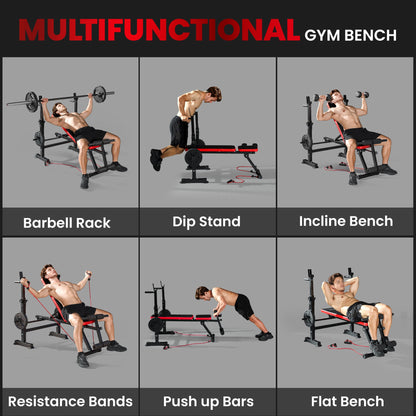 SPORTNOW Adjustable Weight Bench with Squat Rack and Dip Stand
