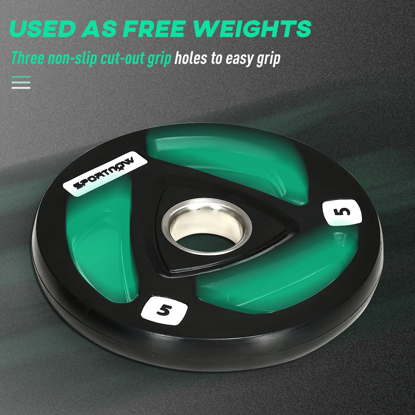SPORTNOW 2 x 5 kg ciężarki, zestaw sztangi z uchwytem Tri-Grip powlekanej gumą z otworami 2" 5 cm, do domu, na siłownię, do podnoszenia ciężarów i treningu siłowego