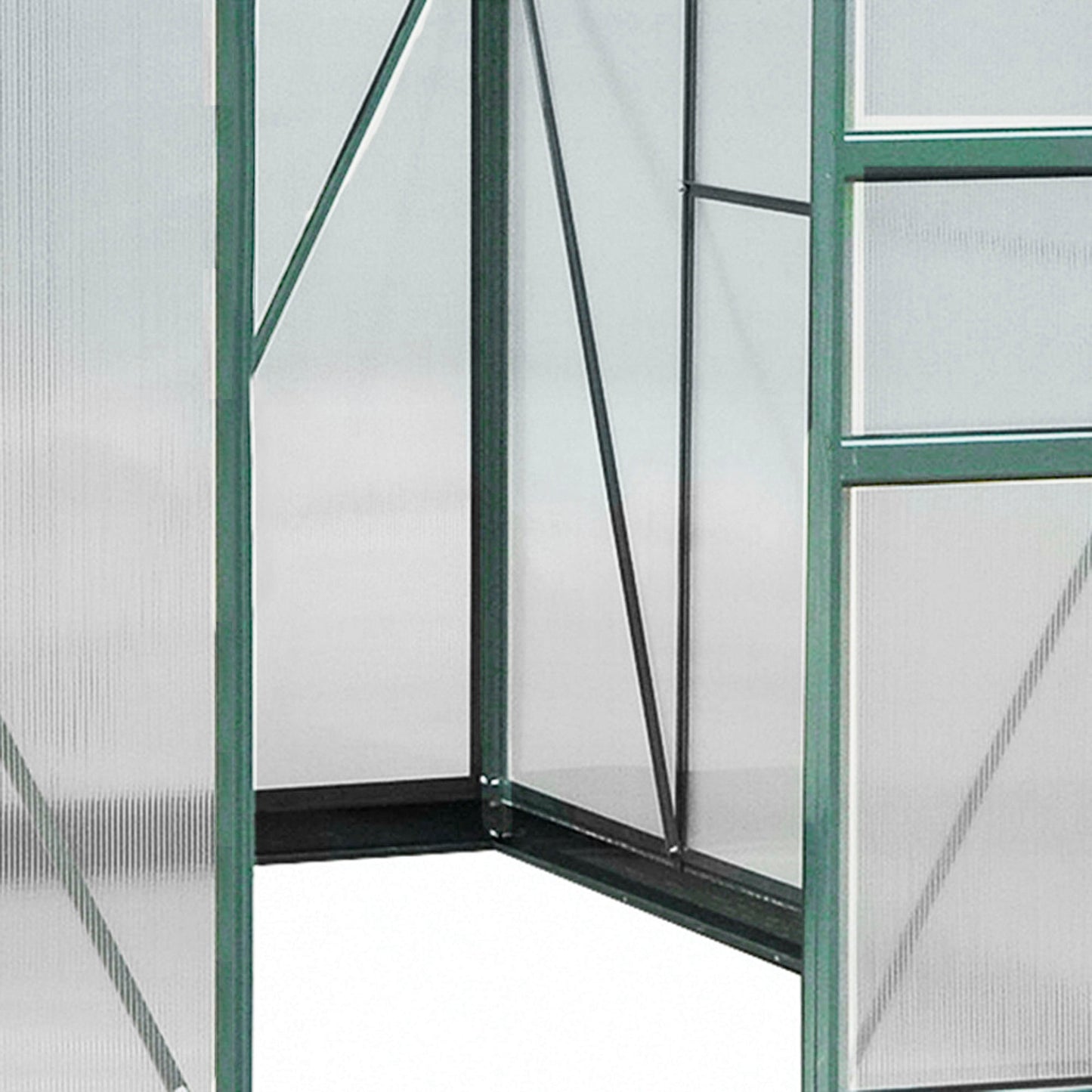 Outsunny 6 x 8ft Poliwęglanowa szklarnia, duża szklarnia typu walk-in z przesuwanymi drzwiami i oknem, domek do uprawy roślin ogrodowych z aluminiową ramą i fundamentem, ciemnozielony