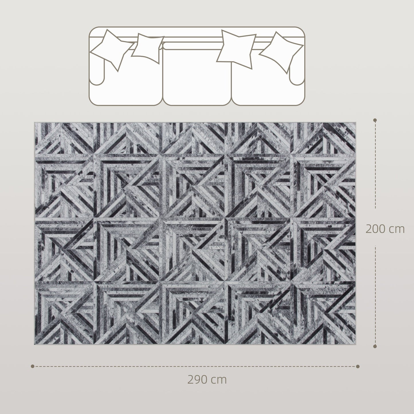 HOMCOM Modern Area Rug, Triangle Pattern Non-Slip Washable Rug, Chenille Floor Carpet for Living Room, Bedroom, Dining Room, Home Office, 290 x 200 cm, Black