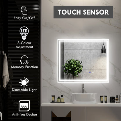 Lustro łazienkowe kleankin LED z oświetleniem, podświetlane lustro do makijażu, lustro toaletkowe z 3 kolorami, Smart Touch, przeciwmgielne