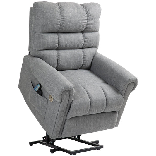 HOMCOM Power Lift Chair for Elderly, Electric Recliner Armchair with Massage and Heat, Type C and USB Ports, Fabric Riser and Reclining Chair with Side Pockets, Grey
