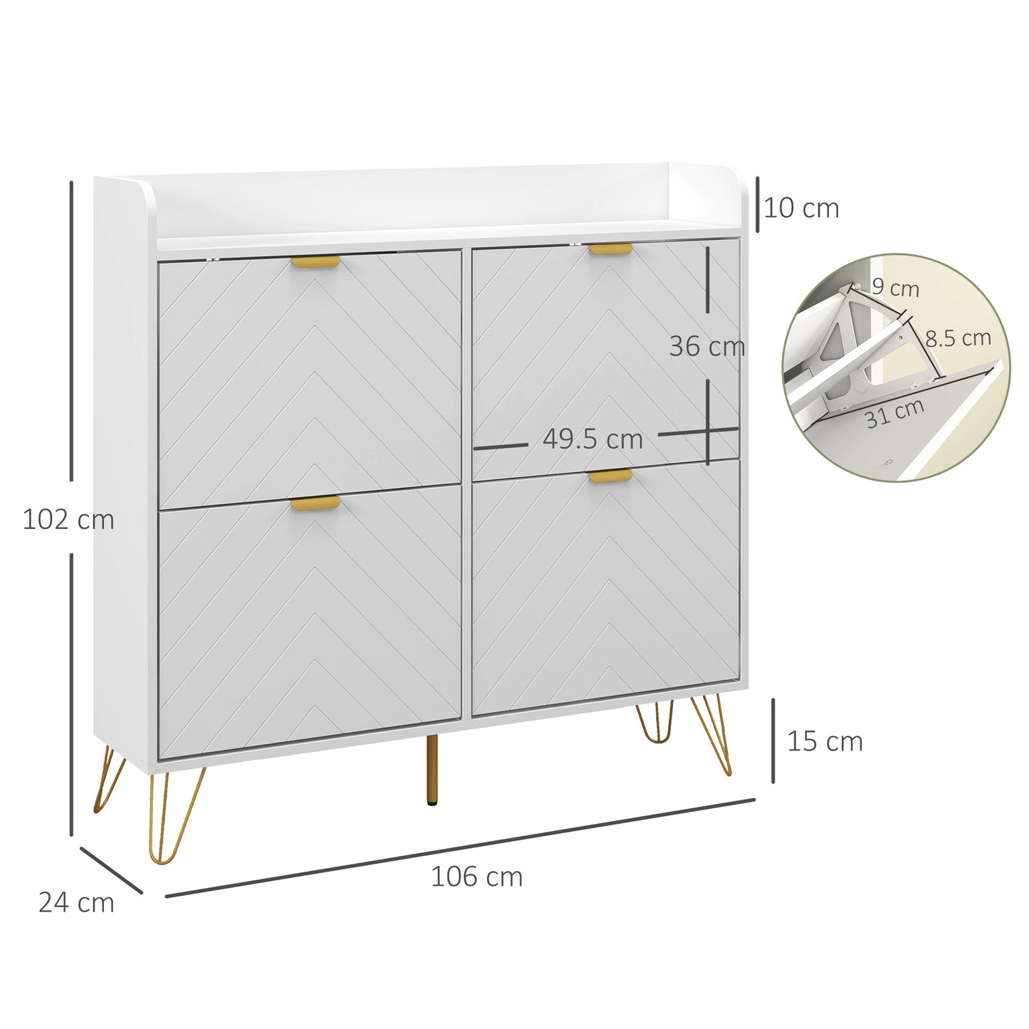 خزانة أحذية ضيقة من HOMCOM، خزانة أحذية رفيعة مع 4 أدراج قابلة للطي، رف قابل للتعديل، حامل أحذية يتسع لـ 16 زوجًا من الأحذية