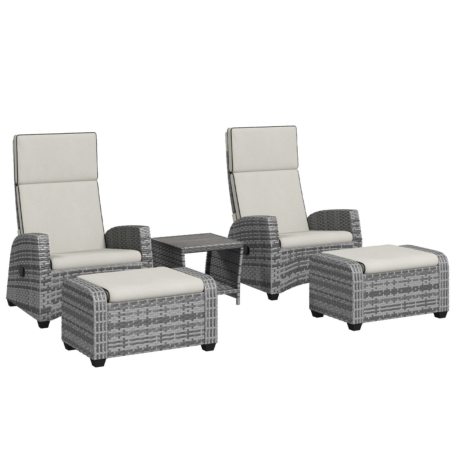 Outsunny 5-Piece Rattan Garden Furniture Set with Cushions - Grey