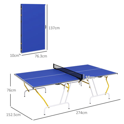 SPORTNOW 9FT Foldable Table Tennis Table, with Cover, Net, Paddles, Balls - Blue