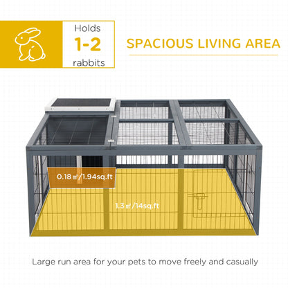 PawHut Rabbit Hutch Outdoor, Guinea Pig House, Bunny Run Cage with Openable Top for 1-2 Rabbits, 123 x 120 x 52cm, Grey