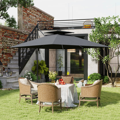 Outsunny 2,5 m parasol wspornikowy z lampami LED zasilanymi energią słoneczną, obrót 360√Ç¬∞, regulacja nachylenia, korba, ciemnoszary