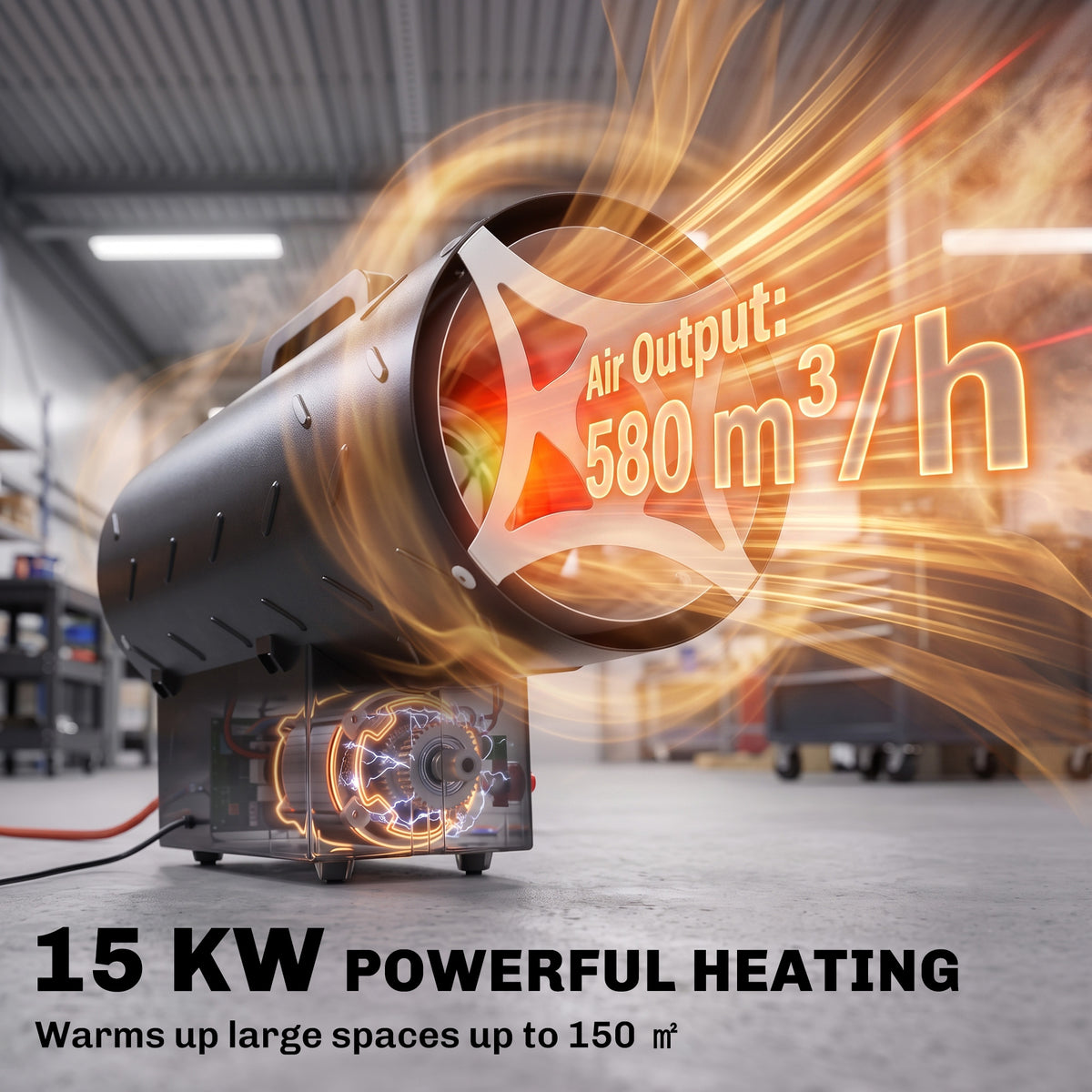 Outsunny 15 kW/51000 BTU Industrial Propane Space Heater, Portable Forced Air Gas Fan Patio Heater w/ Overheat Protection, Black