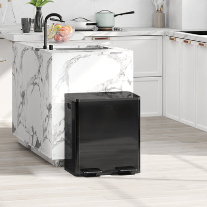 HOMCOM 40L Dual Compartment Stainless Steel Bin, with Deodoriser Holders - Glossy Black