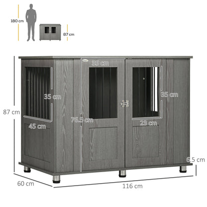 PawHut Dog Crate Table for Medium and Large Dogs with Magnetic Door for Indoor Use, 116 x 60 x 87 cm, Grey