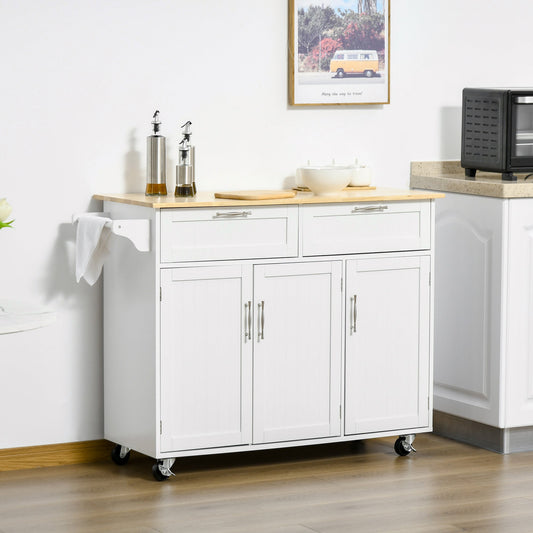 HOMCOM Kitchen Island Utility Cart, z 2 szufladami i szafkami do przechowywania, do jadalni, biały