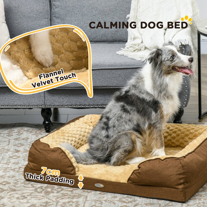 PawHut Calming Dog Bed Pet Mattress w/ Removable Cover, Anti-Slip Bottom, for Medium Dogs, 90L x 69W x 21Hcm - Brown