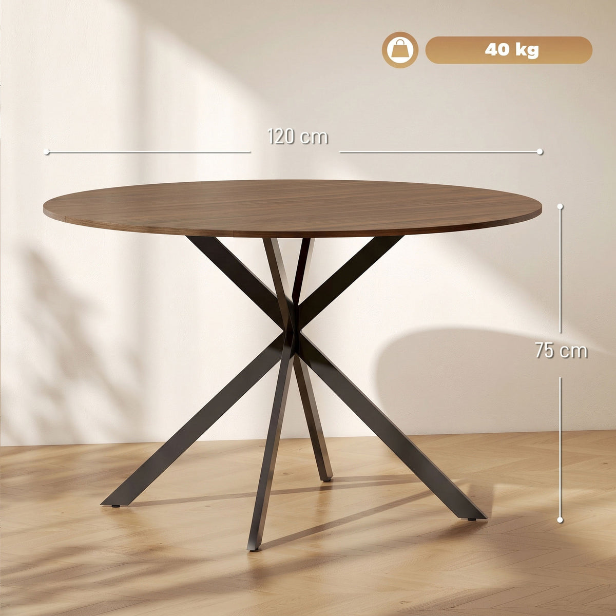 HOMCOM Dining Table for 4, 120 cm Industrial Kitchen Table with Wood Effect Tabletop and Steel Legs, Brown